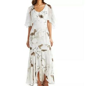 R & M RichardsPetite Floral-Print Capelet Gown